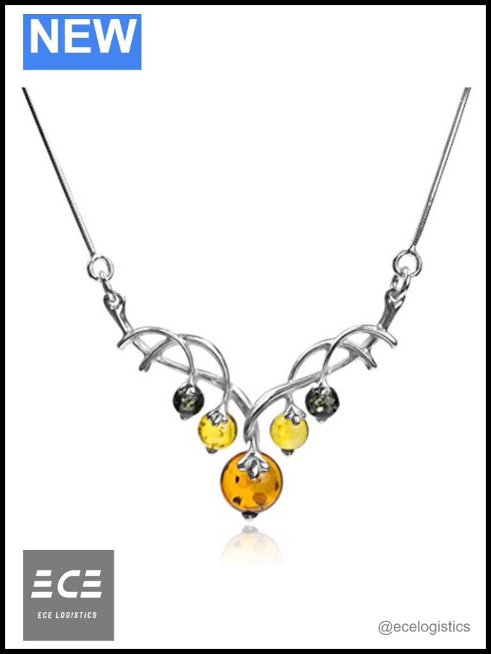 Sterling Silver 925 Baltic Amber Berries Necklace 18 Inch Gift